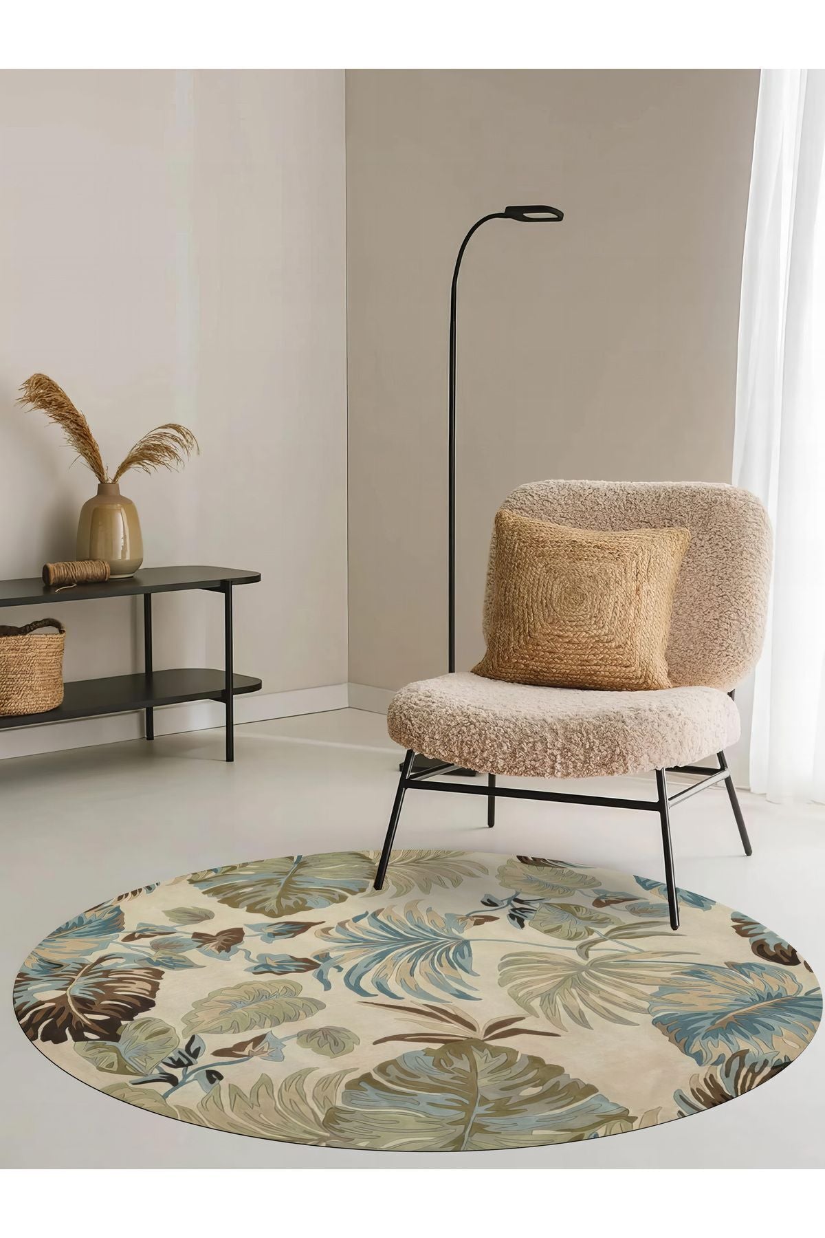 Halı Vagonu 154 Pastel Tonlar Çiçekli Floral Çok Renkli Dokuma Taban Yuvarlak Halı