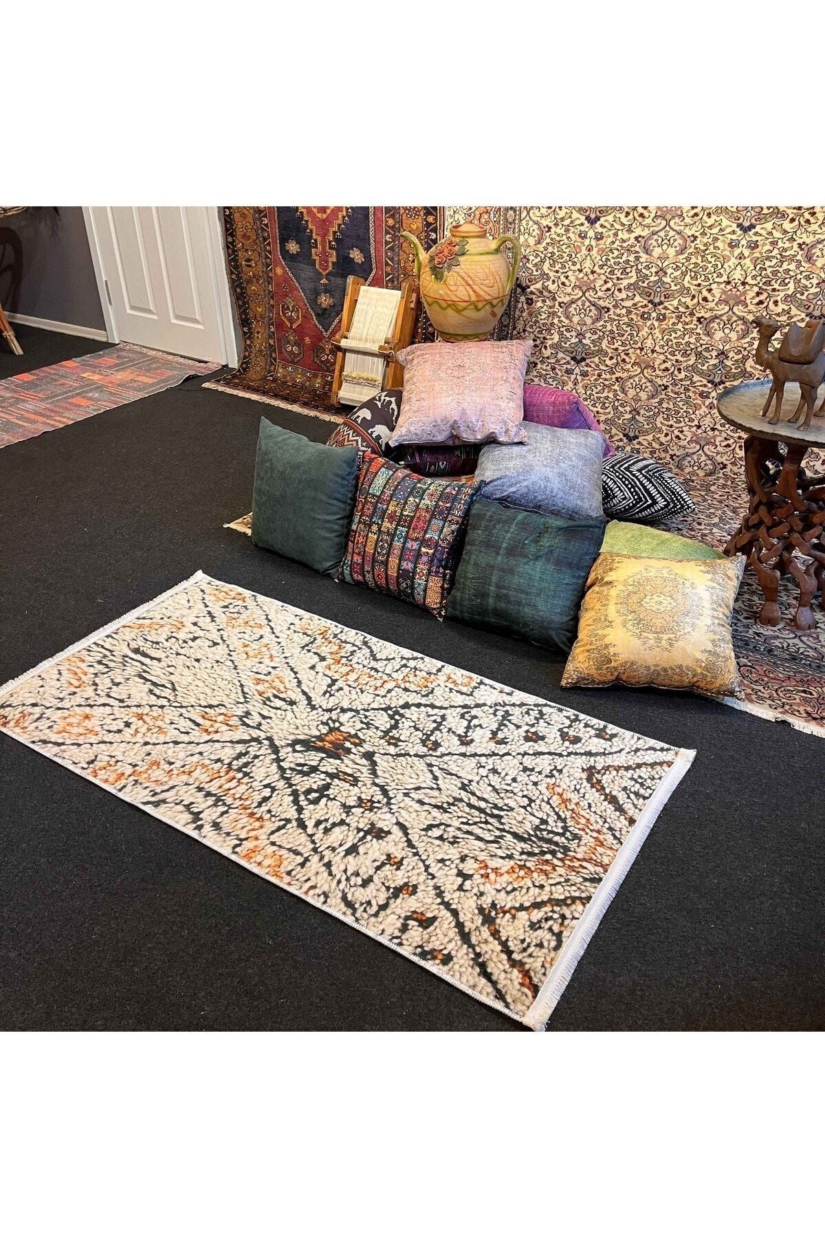 Yumuşak Dokulu Bambu Soft Kilim - Ourain Saçaklı Dijital Baskı HV-SK-O8