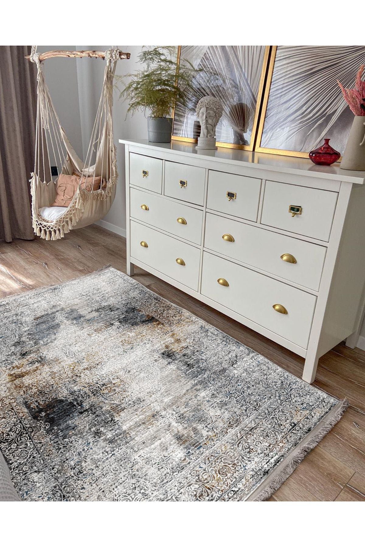 Halı Vagonu 2163 Eskitme Desenli Yıkanabilir Kaymaz Tabanlı Salon Halısı, Koridor Ve Mutfak Halısı