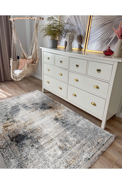 Halı Vagonu 2163 Eskitme Desenli Yıkanabilir Kaymaz Tabanlı Salon Halısı, Koridor Ve Mutfak Halısı