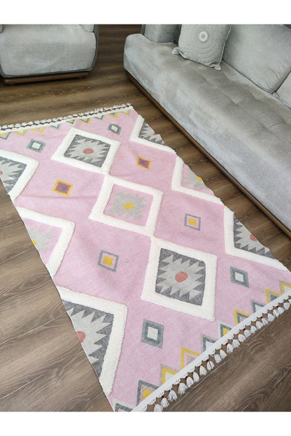 Tafting Kilim Serisi Üzeri Peluşlu Dokuma Taban Dekoratif Kilim