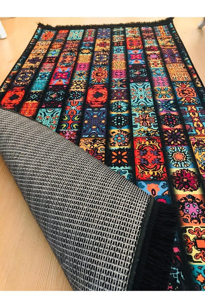 Yumuşak Dokulu Bambu Soft Kilim - Renkli Saçaklı Dijital Baskı HV-SK-905