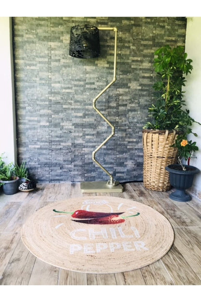 Halı Vagonu Şili Biberi Yuvarlak Jüt Örme Hasır Halı/Kilim HV-JH-07