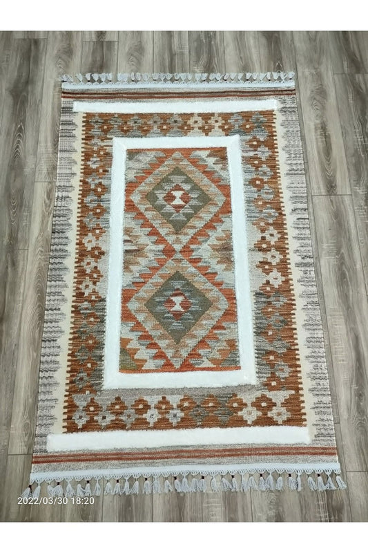 Tafting Kilim Serisi Üzeri Peluşlu Dokuma Taban Dekoratif Kilim
