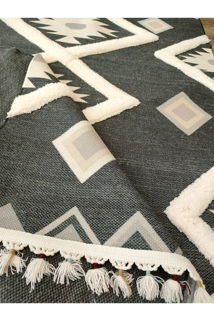 Tafting Kilim Serisi Üzeri Peluşlu Dokuma Taban Dekoratif Kilim