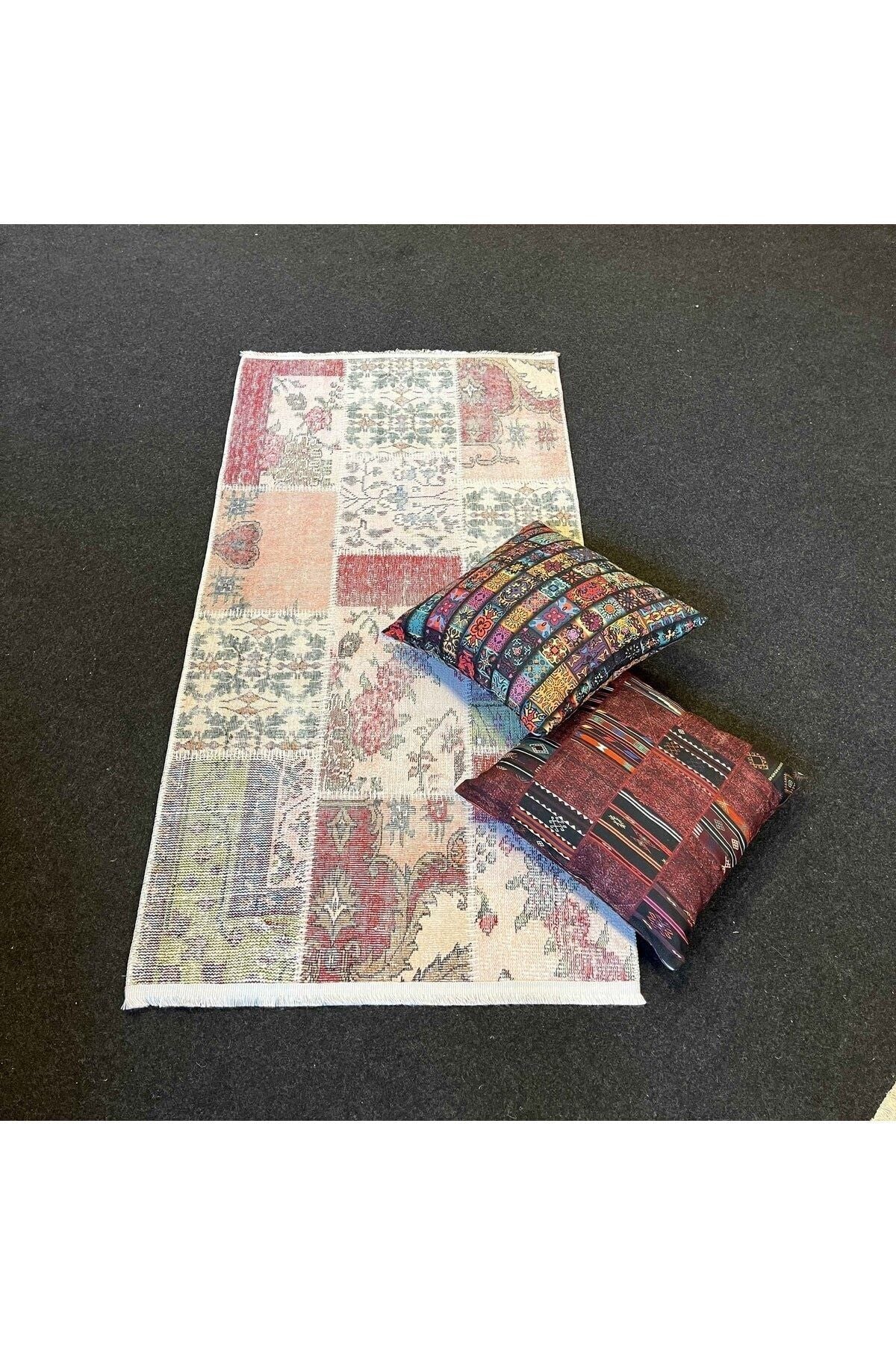 Yumuşak Dokulu Bambu Soft Kilim - Patchwork Saçaklı Dijital Baskı HV-SK-K9