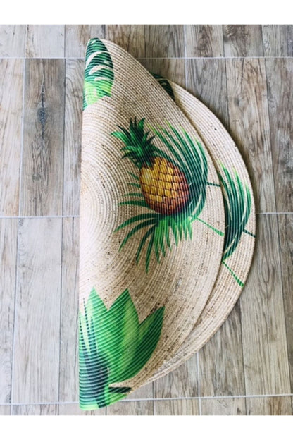 Halı Vagonu Papağan Tropikal Yuvarlak Jüt Örme Hasır Halı/Kilim HV-JH-08