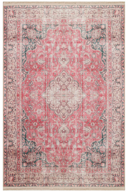 Halı Vagonu 2130 Kırmızı Gri Pastel Klasik Vintage Dokuma Taban Halı