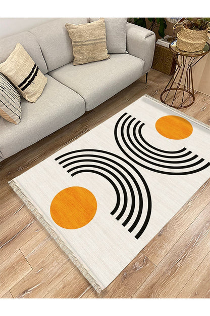 Cotton kilim Krem Tonunda Geometrik Desenli Dekoratif Yıkanabilen Dokuma Taban Kilim