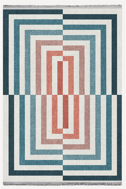 Halı Vagonu 2189 Çizgili Renkli Moder Desenli Dokuma Taban Halı