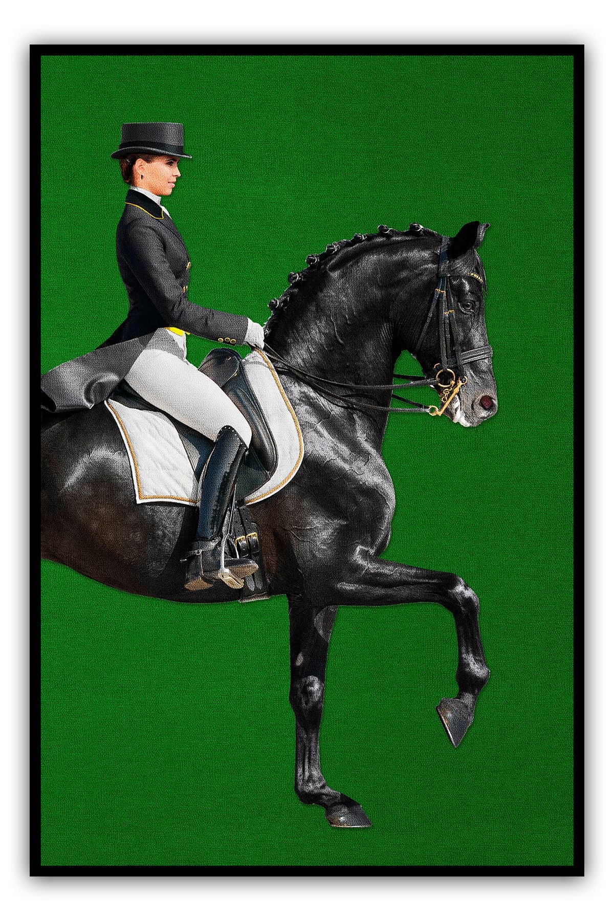 Halı Vagonu 187 Binicilik ve At Figürlü Yeşil Modern Dokuma Taban Halı