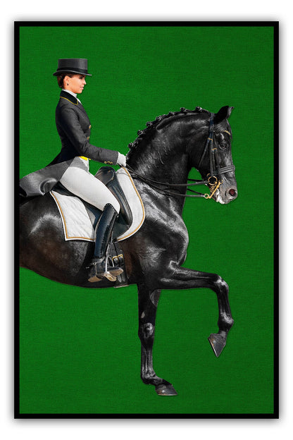 Halı Vagonu 187 Binicilik ve At Figürlü Yeşil Modern Dokuma Taban Halı