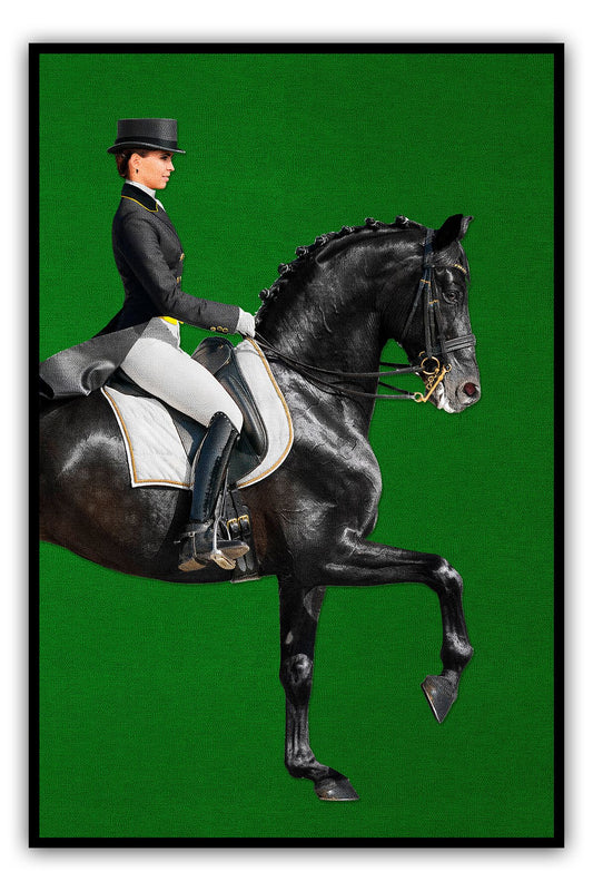 Halı Vagonu 187 Binicilik ve At Figürlü Yeşil Modern Dokuma Taban Halı