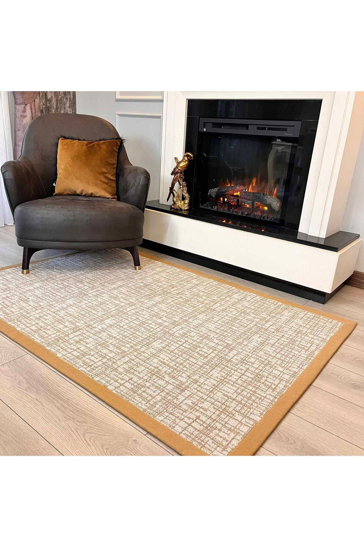 Bordure Lux Hardal Kumaş Bordürlü Leke Tutmaz Kaymaz Taban Özel Tasarım Halı - HV-BL-1610