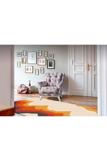 Cotton Serisi Kırmızı Tonlarında Alevli Modern Desen Dekoratif Dokuma Taban Kilim