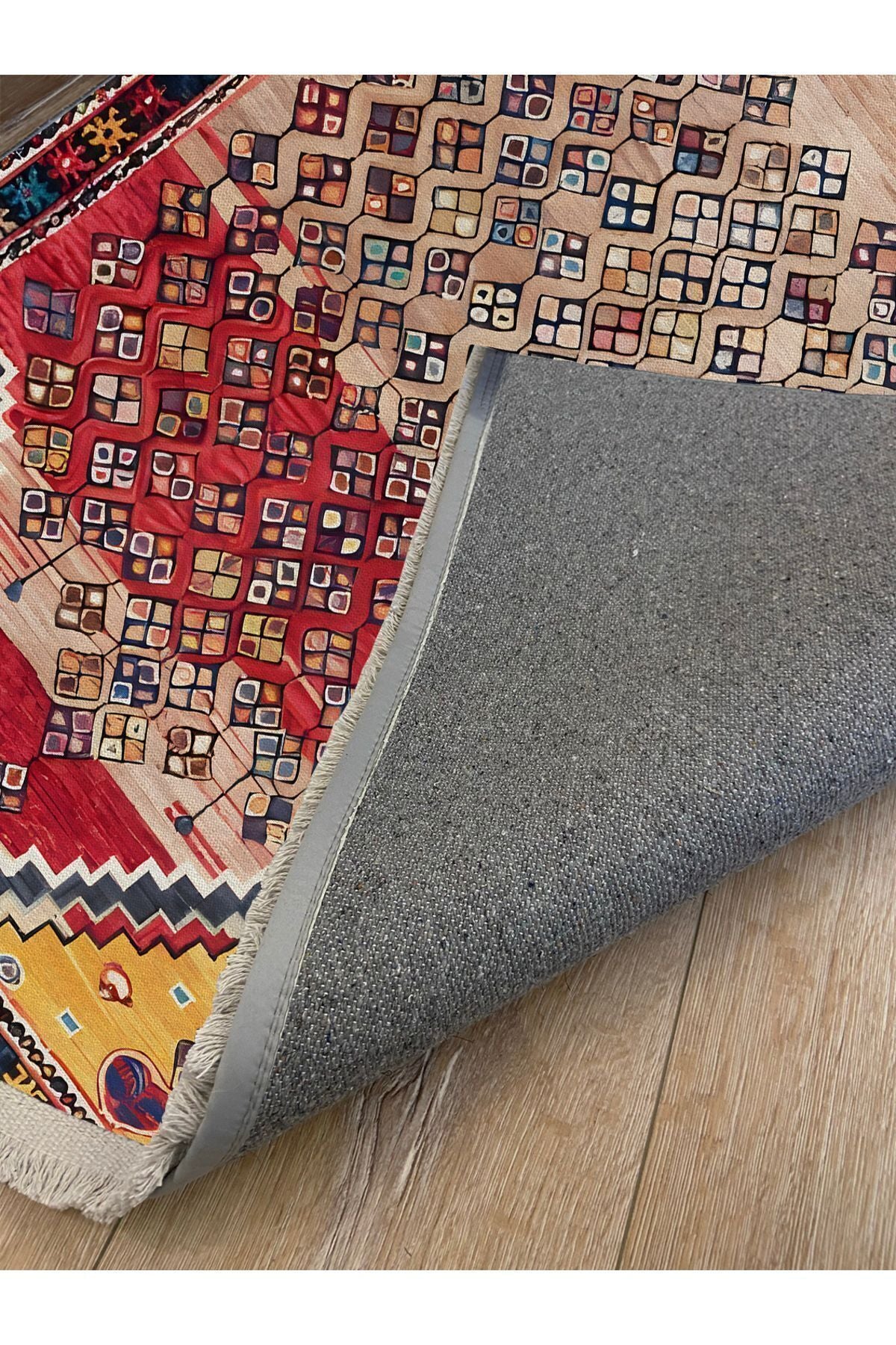 Halı Vagonu109ı Etnik Anadolu Halısı Dekoratif Salon Halısı Saçaklı Yıkanabilen Halı