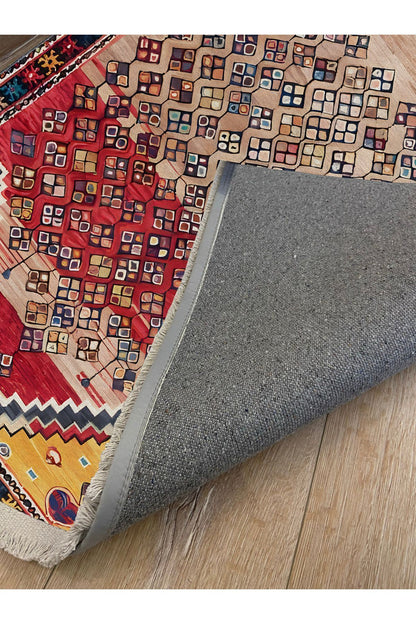 Halı Vagonu109ı Etnik Anadolu Halısı Dekoratif Salon Halısı Saçaklı Yıkanabilen Halı