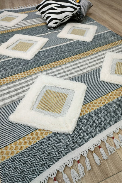 Tafting Kilim Serisi Üzeri Peluşlu Dokuma Taban Dekoratif Kilim
