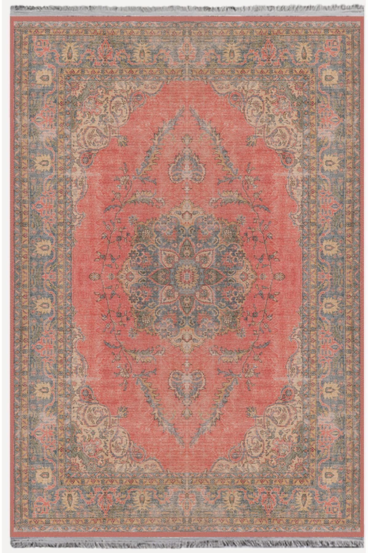 Halı Vagonu Halı 2082 Kahve Tonunda Dekoratif Halı Salon Halısı I Saçaklı Yıkanabilen Halı