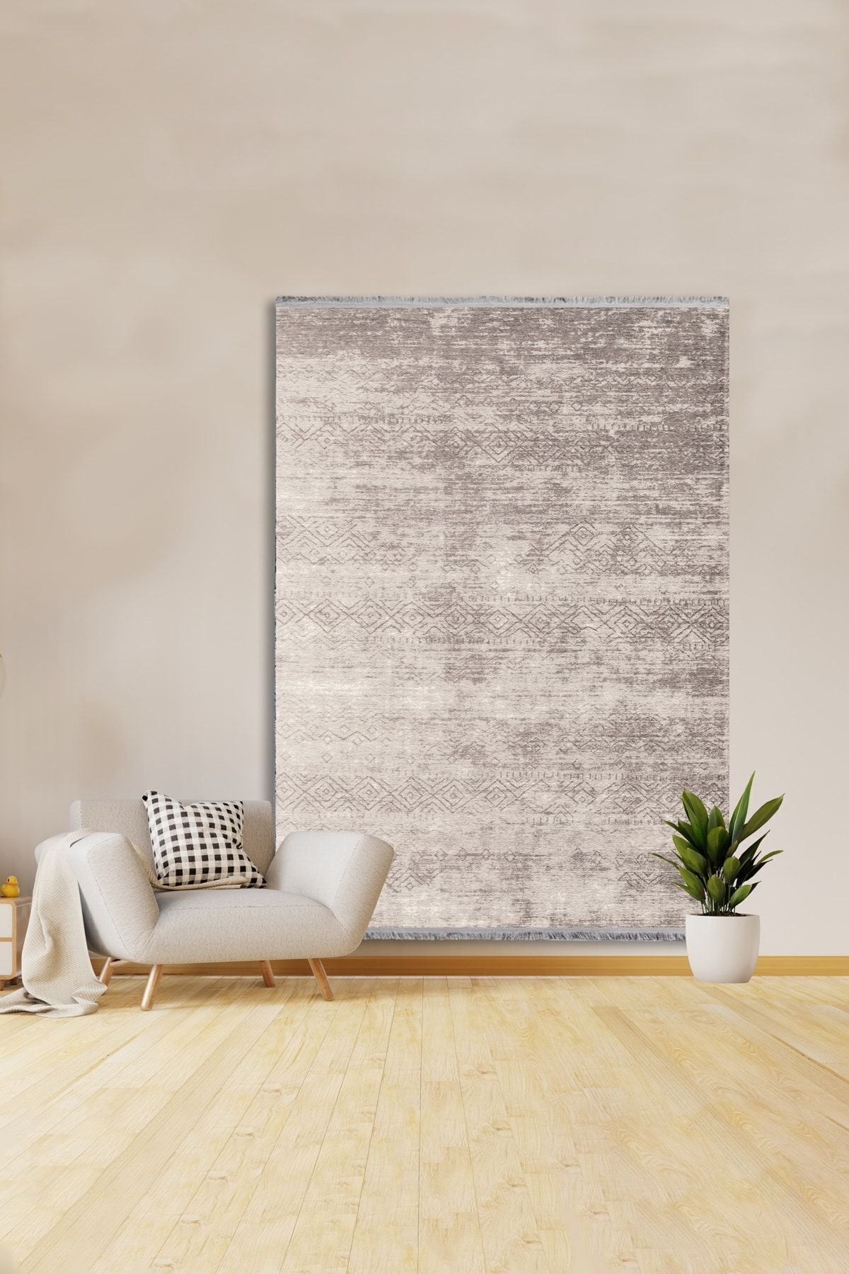 Halı Vagonu 2029 Krem Tonuda Klasik Modern Desenli Kaymaz Taban Dekoratif Halı