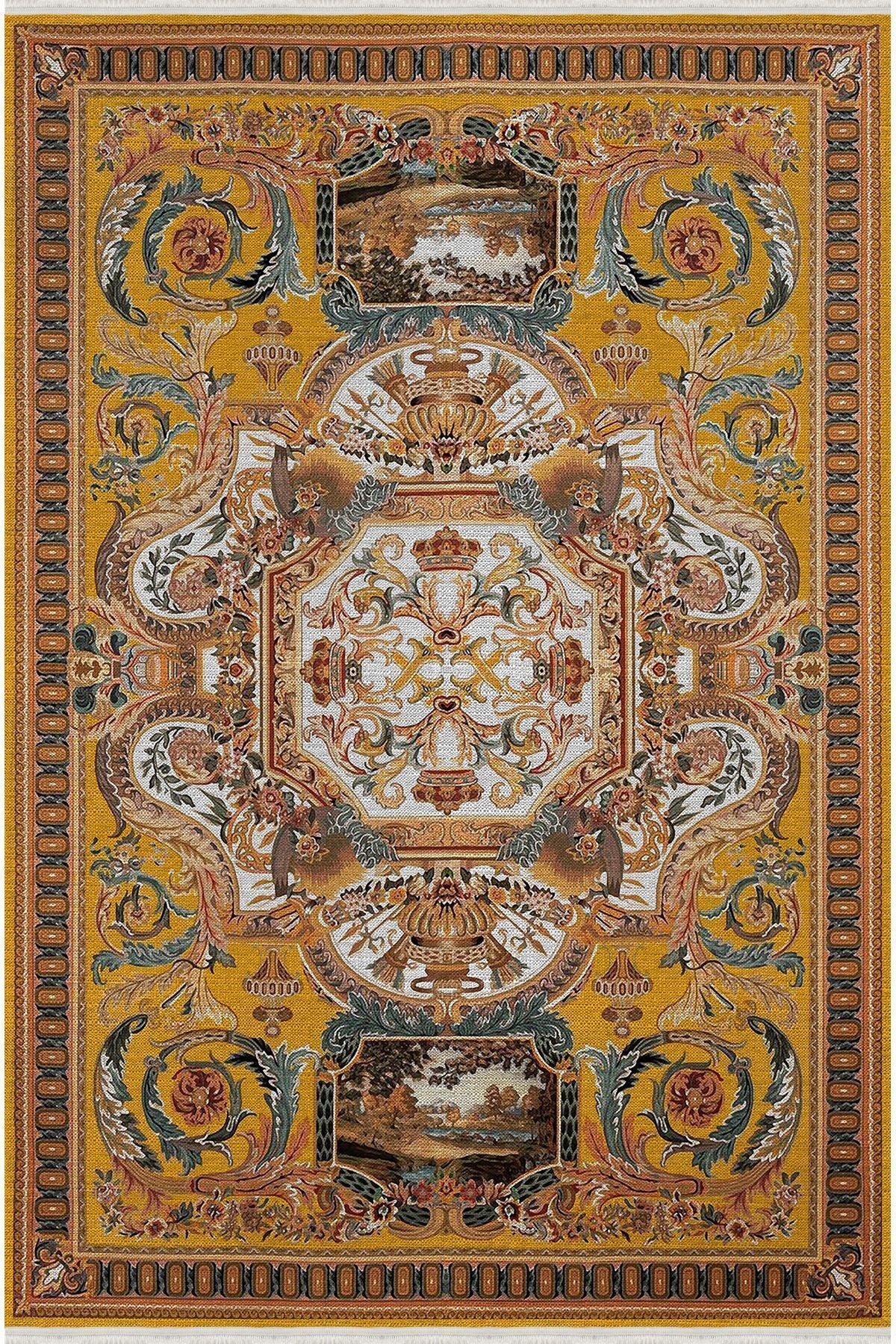 Halı Vagonu 37 Modern Stil Hardal Tonlarında Iskandinav Salon Halısı Yıkanabilen Dekoratif Halı