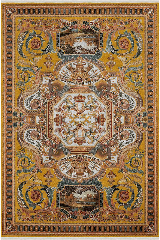 Halı Vagonu 37 Modern Stil Hardal Tonlarında Iskandinav Salon Halısı Yıkanabilen Dekoratif Halı