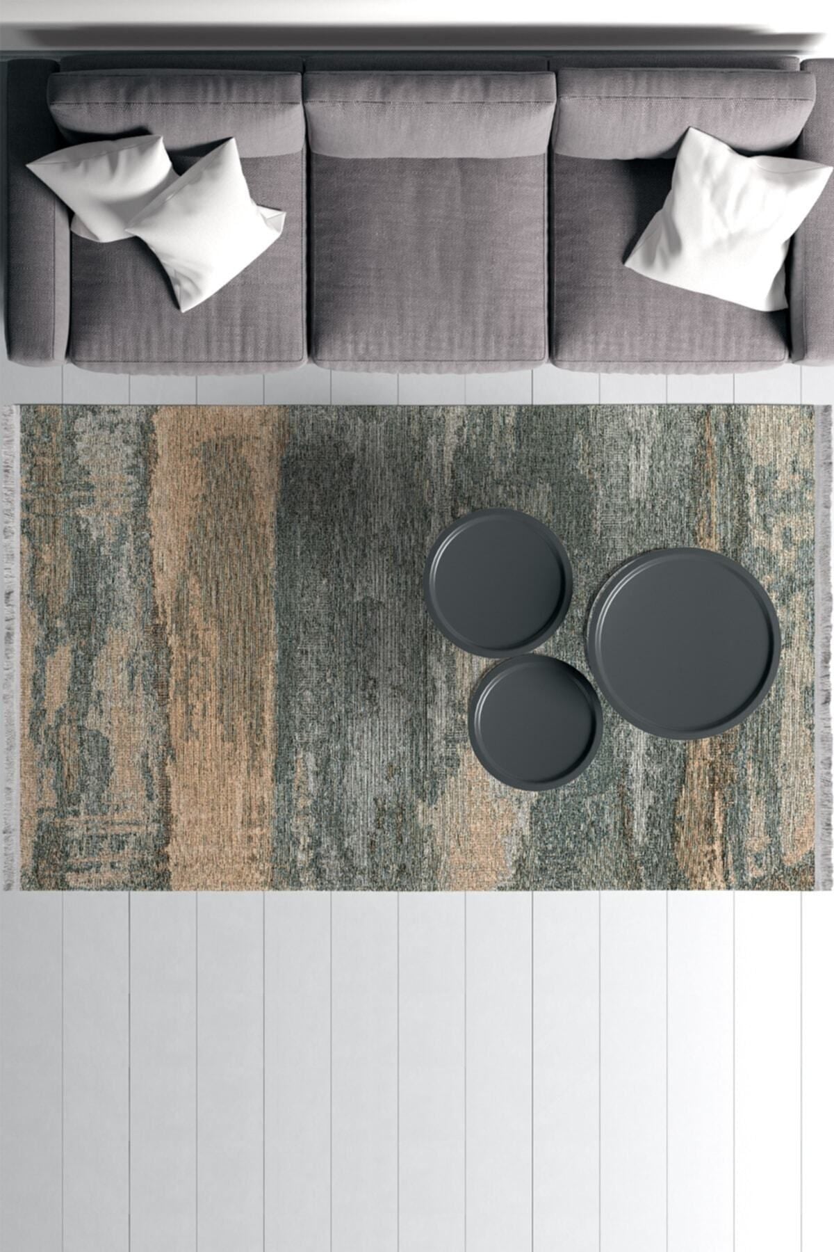 Halı Vagonu Serisi Gri Tonlarında Ağaç Kabuğu Deseni Kaymaz Taban Şönil Halı