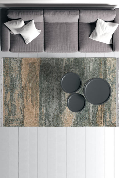 Halı Vagonu Serisi Gri Tonlarında Ağaç Kabuğu Deseni Kaymaz Taban Şönil Halı