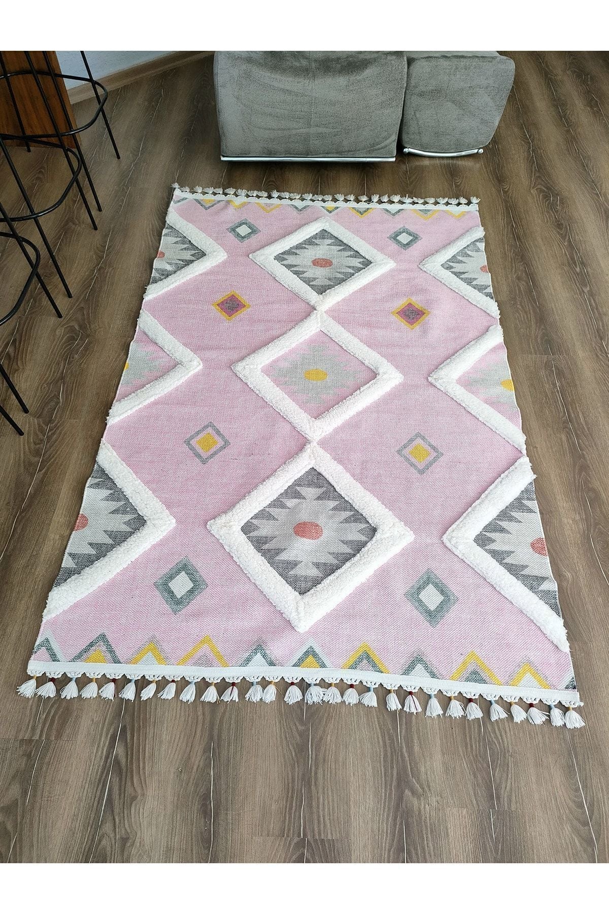 Tafting Kilim Serisi Üzeri Peluşlu Dokuma Taban Dekoratif Kilim