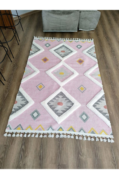 Tafting Kilim Serisi Üzeri Peluşlu Dokuma Taban Dekoratif Kilim