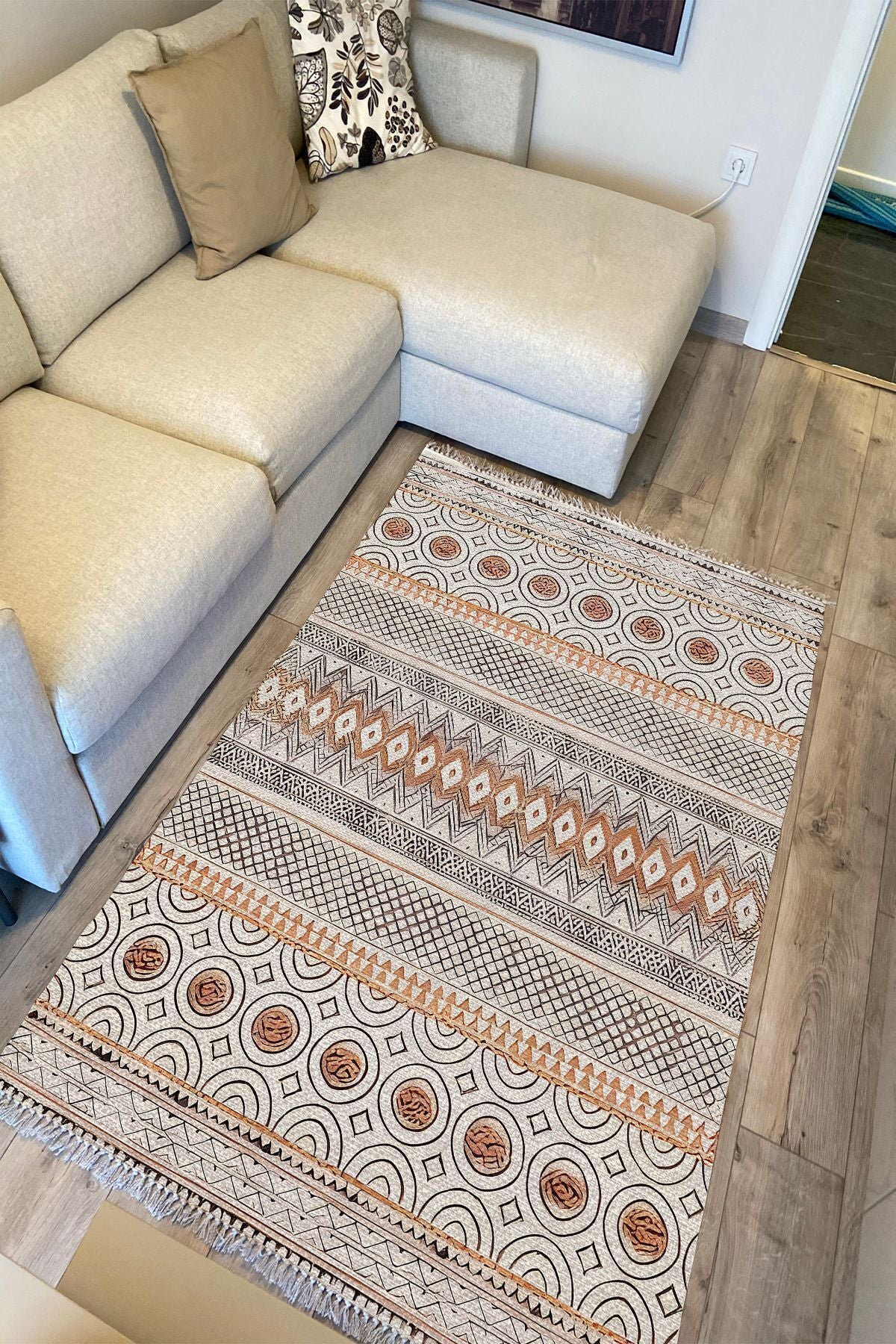 Cotton Kilim67 Multu Iskandinav Motifler Modern Dekoratif Saçaklı Yıkanabilen Dokuma Kilim