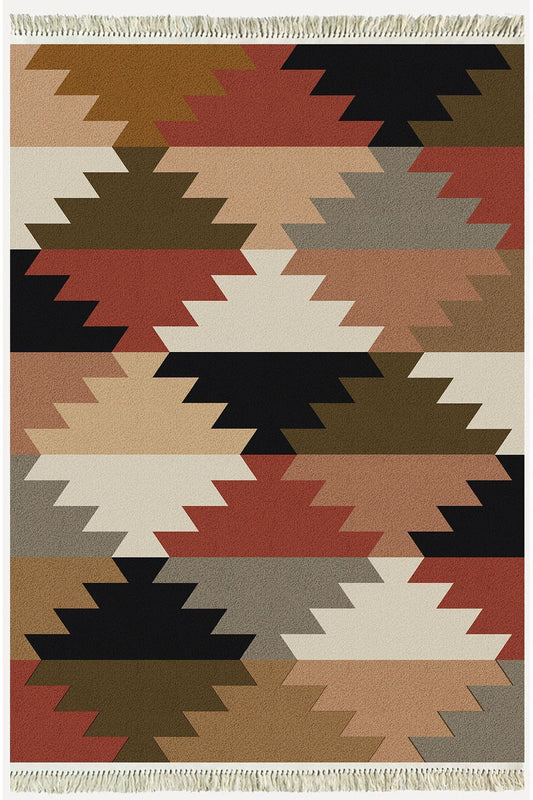 Cotton Serisi Multy Tonlarında Geometrik Baklavalı Desen Dekoratif Dokuma Taban Kilim