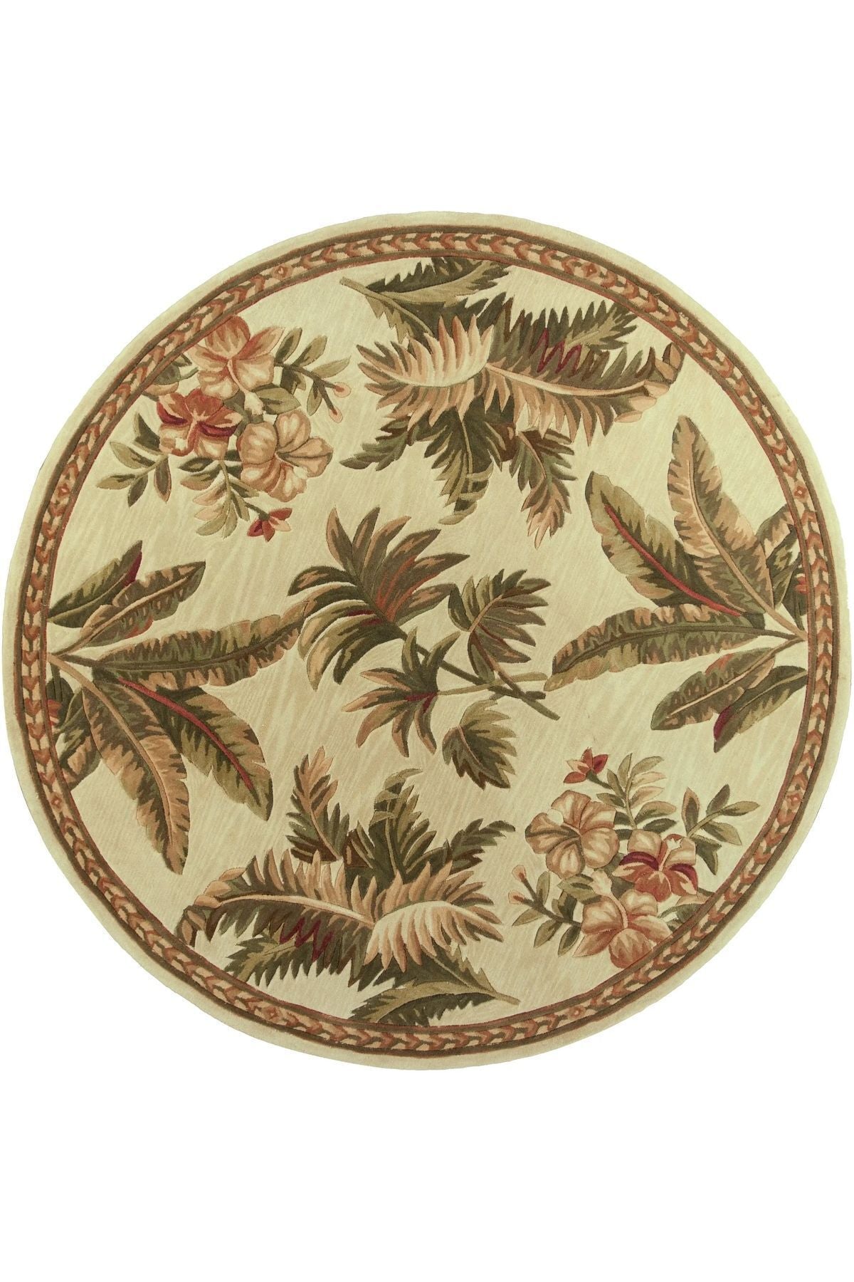 Halı Vagonu 156 Pastel Tonlar Çiçekli Floral Çok Renkli Dokuma Taban Yuvarlak Halı