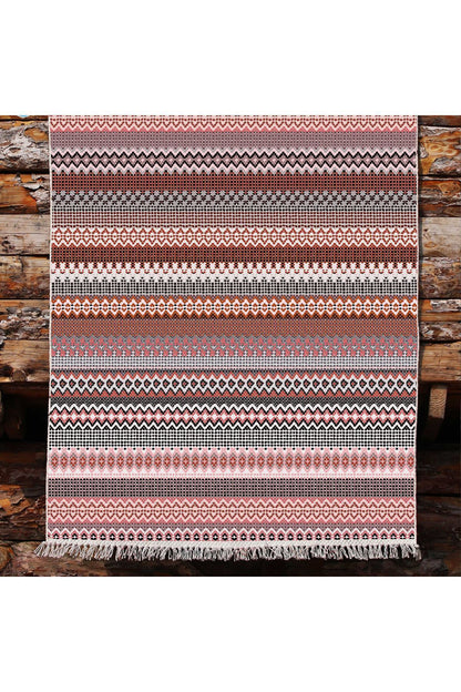 Cotton Kilim 22 Fuşya Zeminli Çizgili Desenli Dekoratif Yıkanabilen Dokuma Taban Kilim