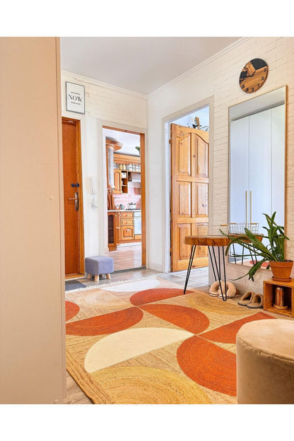 Cotton 3620 Jüt Kiremit Renginde Boho Stil Natural Pamuklu Dokuma Kilim