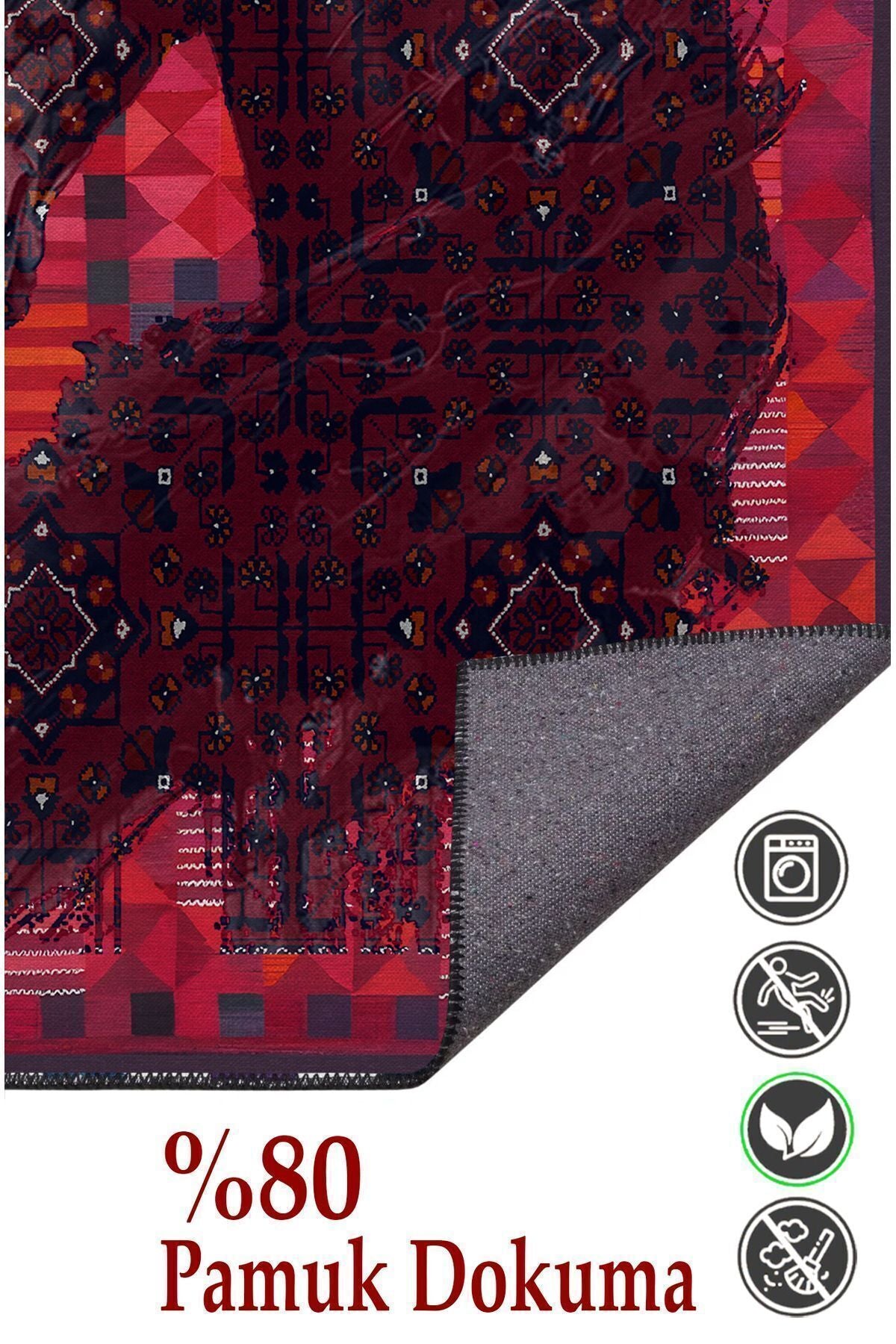 Halı Vagonu124 Etnik Anadolu Halı Üzerine Desenlı At Dekoratif Salon Halısı Saçaklı Yıkanabilen Halı