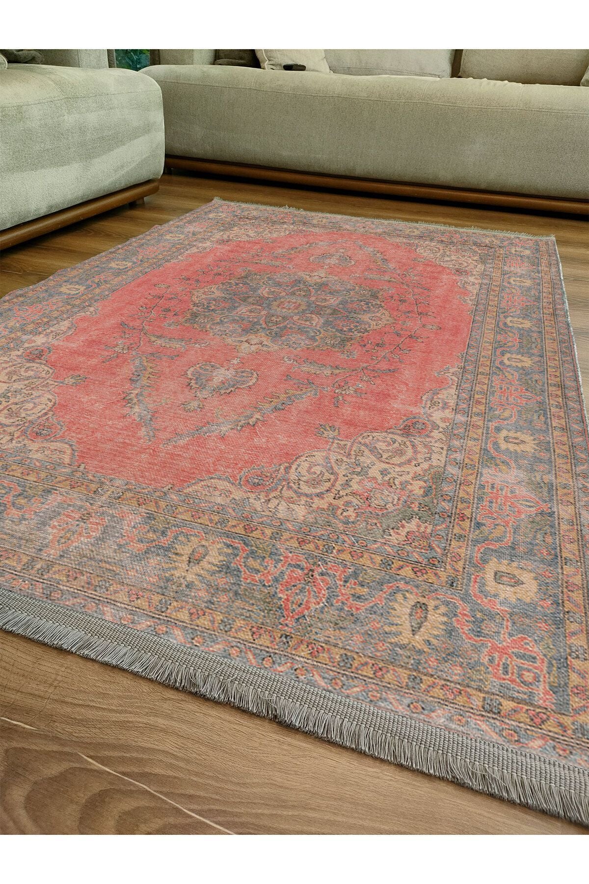 Halı Vagonu Halı 2082 Kahve Tonunda Dekoratif Halı Salon Halısı I Saçaklı Yıkanabilen Halı