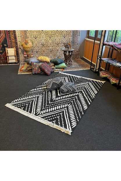 Yumuşak Dokulu Bambu Soft Kilim  İskandinav Saçaklı Dijital Baskı HV-SK-900