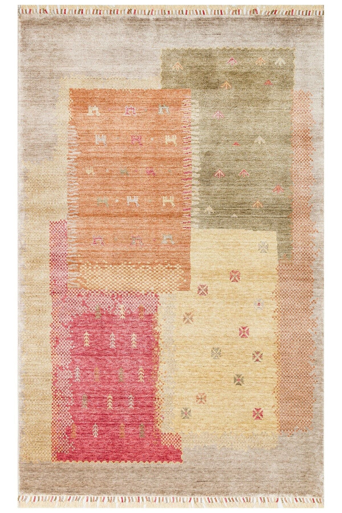 ZARA ZR 07 BEIGE AUTUMN Q Otantik Desenli El Emeği ile Özel Tezgahlarda Üretilen Modern Uşak Halısı