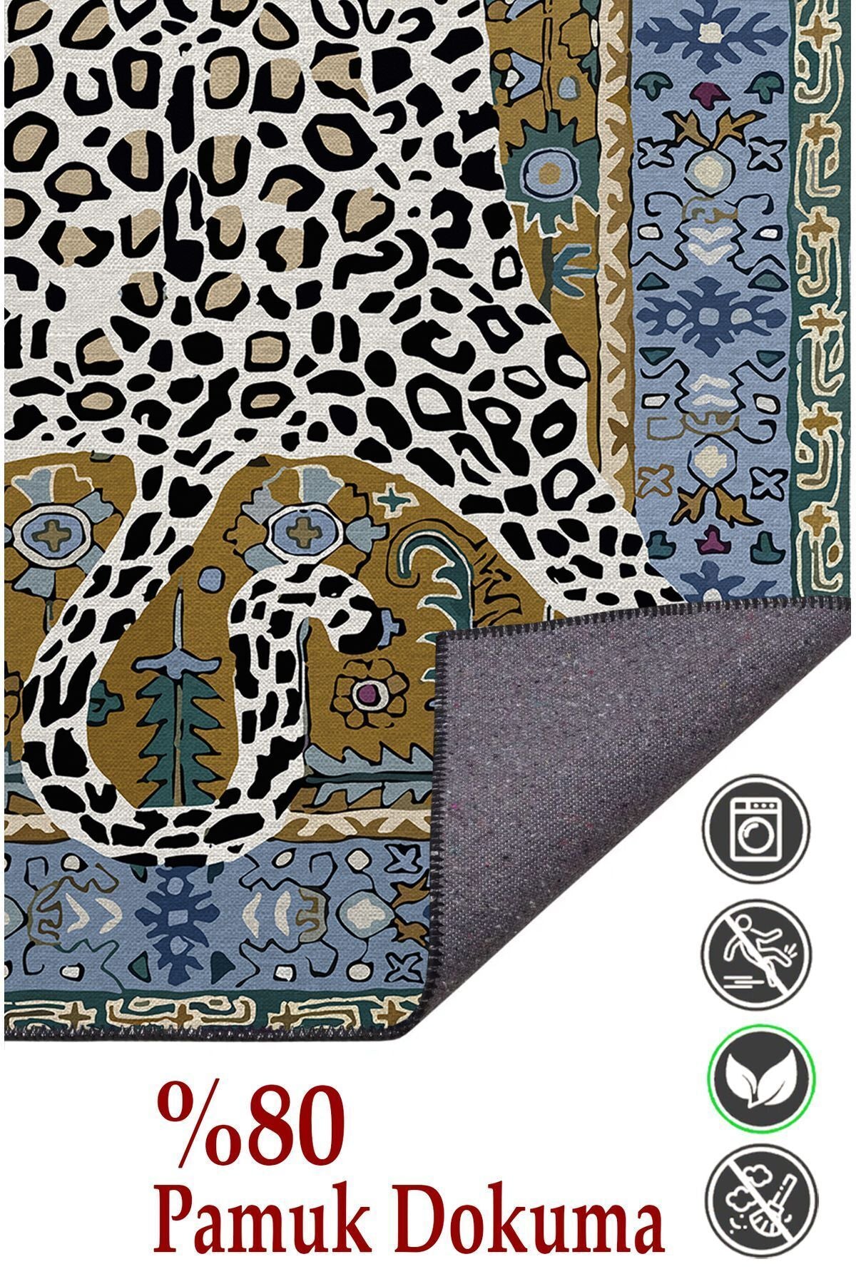 Halı Vagonu 44 Modern Stil Kaplan Post Figürlü Salon Halısı Yıkanabilen Dekoratif Halı