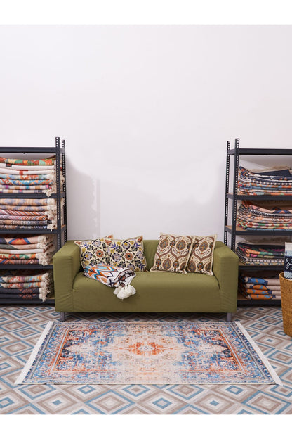 Halı Vagonu 2018 Etnik Vintage Çok Renkli Bohem Dokuma Ve Kaymaz Taban Şönil Halı