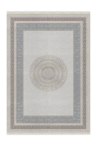 Halı Vagonu 136 Monogram Gri Bej Modern Dokuma Taban Halı