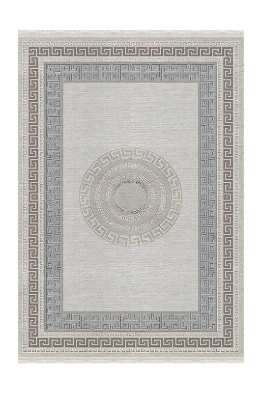 Halı Vagonu 136 Monogram Gri Bej Modern Dokuma Taban Halı