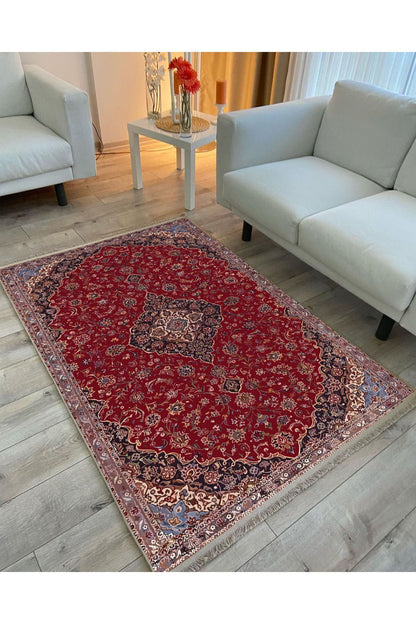 HV  2167 Etnik Desenli Yıkanabilir Kaymaz Tabanlı Salon Halısı, Koridor Ve Mutfak Halısı Kilim