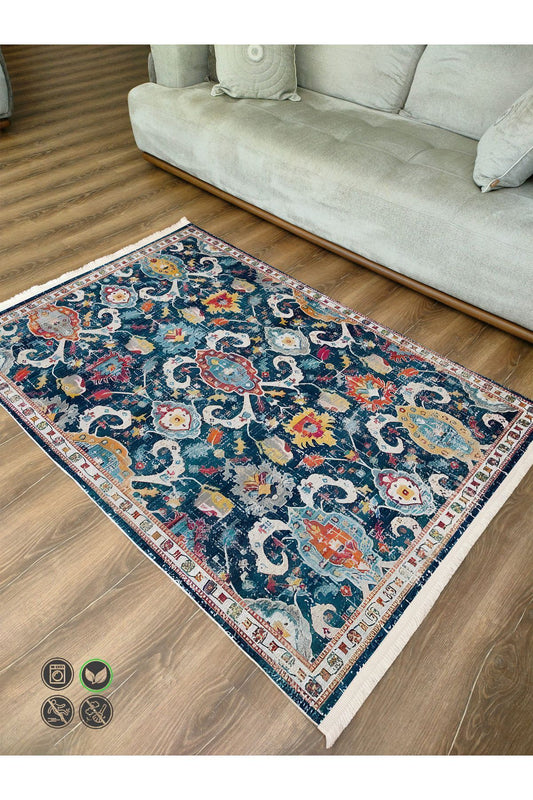 Halı Vagonu 64 Renkli Klasik Desenli Yıkanabilir Kaymaz Salon Halısı, Koridor Ve Mutfak Halısı