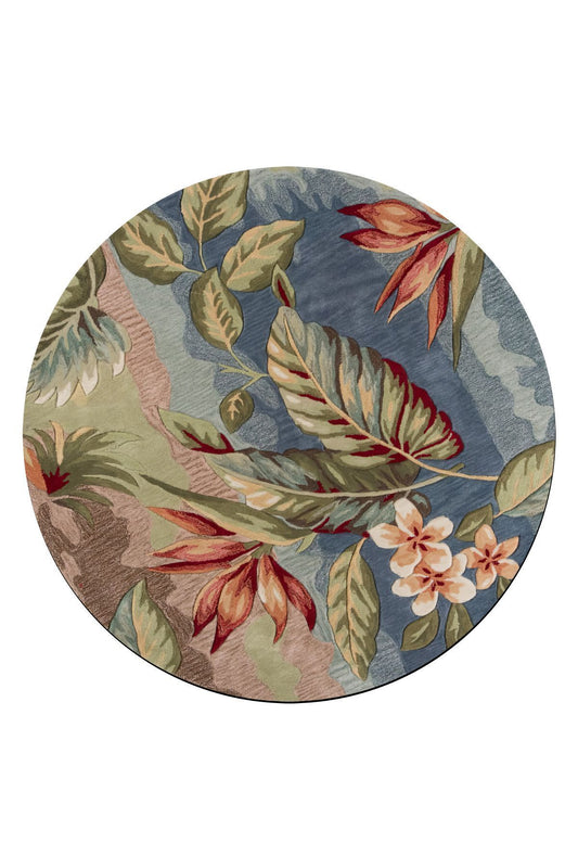 Halı Vagonu 153 Pastel Tonlar Çiçekli Floral Çok Renkli Dokuma Taban Yuvarlak Halı