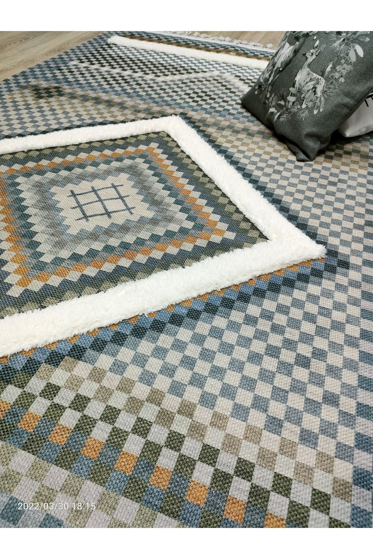 Tafting Kilim Serisi Üzeri Peluşlu Dokuma Taban Dekoratif Kilim