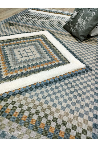 Tafting Kilim Serisi Üzeri Peluşlu Dokuma Taban Dekoratif Kilim