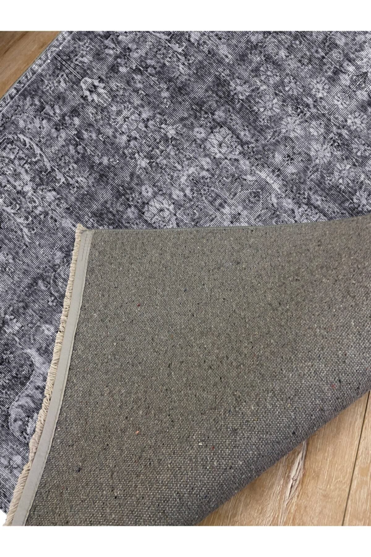 Halı Vagonu 2025 Gri Tonunda Bordürlü Klasik Desen Kaymaz Taban Dekoratif Halı