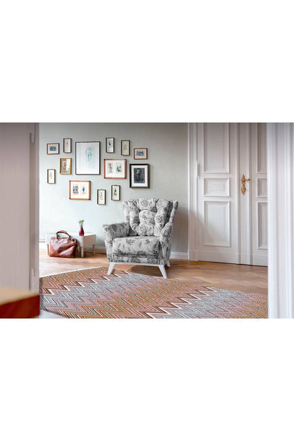 Cotton Serisi Multy Tonlarında Zikzak Eskitme Desenli Dekoratif Dokuma Taban Kilim